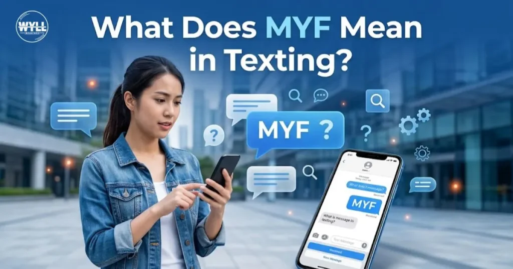 What Does MYF Mean in Texting a woman reading an MYF text message on her smartphone
