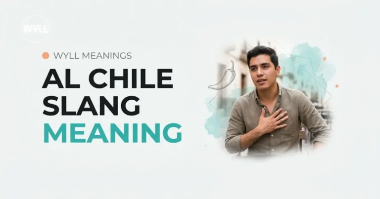 AL chile meaning explained with a man holding a phone, featuring bold text and a clean, modern design.