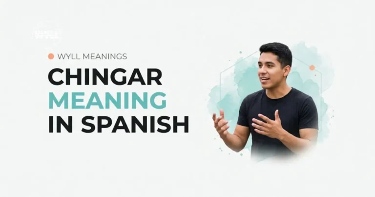chingar meaning spanish explained with a man holding a phone, featuring bold text and a clean, modern design.