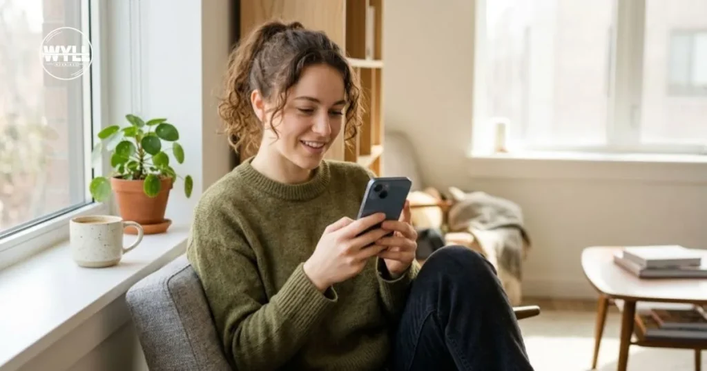 Person looking at a smartphone chat where a friend replies "wtv" with a shrug